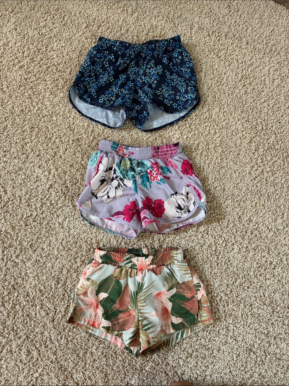 Women’s Floral and Printed Elastic Waist Shorts Pack - Navy, Lavender & Tropical